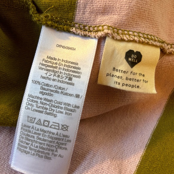 Madewell Parkview Henley Tee Pink Green Cropped Rugby Stripe, Large - Picture 5 of 5